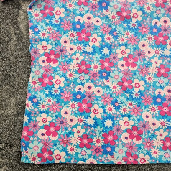 Ready 2 Wear Medical Scrub top womens large blue pink floral print nurse SS - Picture 11 of 15